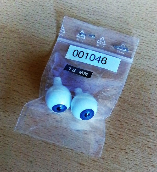 Puppen Kunststoffaugen rund 18 mm grau/blau.