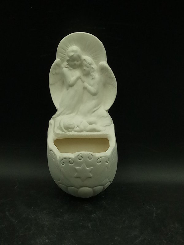 Keramik - Weihwasserkessel - Engelpaar mit Kind