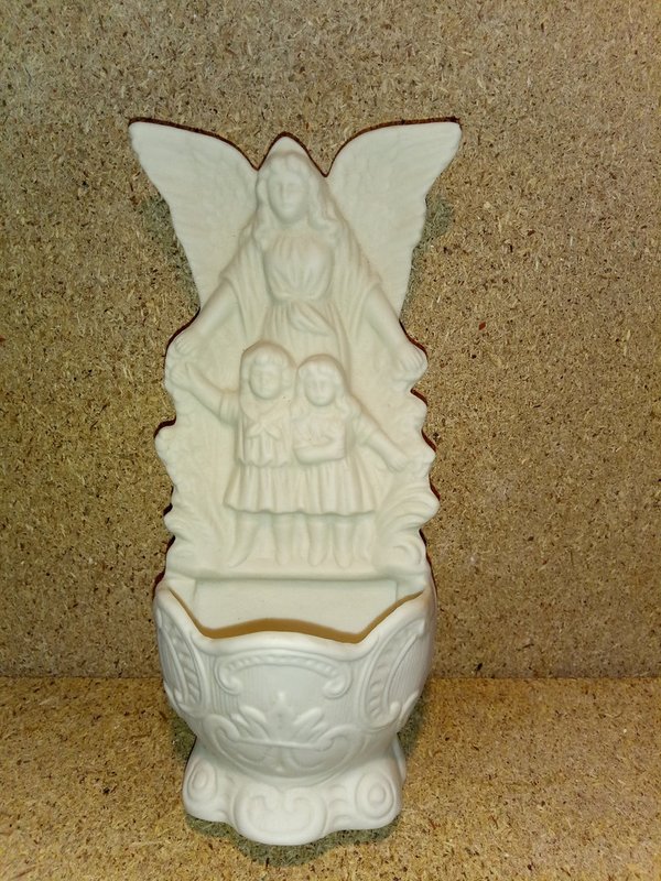Porzellan - Weihwasserkessel - Schutzengel mit 2 Kindern